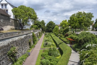 Der Stadtgarten im ehemaligen Wehrgraben der historischen Altstadt von Radolfzell am Bodensee,