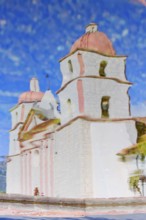 Santa Barbara Mission reflected in the water, Santa Barbara, California, USA