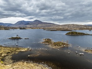 Rannoch Moor from a drone over Loch Ba and Loch of the Armpit, A82 Highland Way, Argyll and Bute,