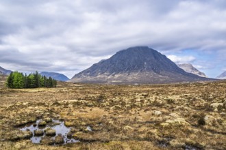 Mountains and Moors over Glen Etive Valley, Glencoe, Highlands, Scotland and Buachaille Etive Mòr,