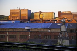 Deutsche Edelstahlwerke at sunrise, Witten, Ruhr area, North Rhine-Westphalia, Germany
