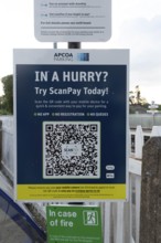 ScanPay Today Apcoa Parking QR code sign, Pewsey railway station, Wiltshire, England, UK