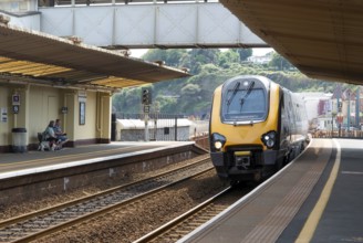 British Rail Class Voyager CrossCountry train, Dawlish railway station, south Devon, England, UK