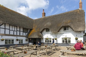 The Red Lion historic thatched village pub, Avebury, Wiltshire, England, UK