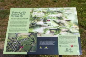 Information board welcome tp Avebury World Heritage Site, Avebury, Wiltshire, England, UK