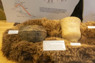 Neolithic archaeology exhibition pottery inside Alexander Keiller Museum, Avebury, Wiltshire,