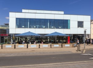 Modern architecture of The View cafe restaurant building, Teignmouth, south Devon, England, UK