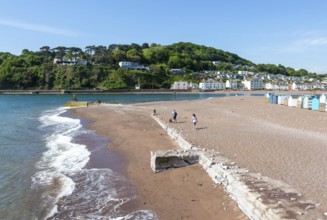 Beach seaside view to River Teign estuary and Shaldon, The Point, Teignmouth, south Devon, England,