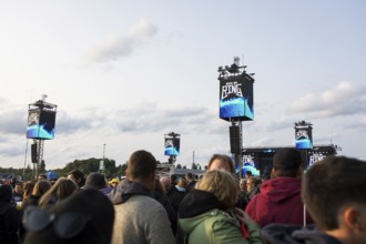 Festival visitors in front of the Utopia Stage at the Rock am Ring Festival on Sunday, Nürburgring