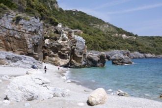 Milopotamos Beach on the Aegean Sea, Pelion Peninsula, Thessaly, Greece, newly created by Storm