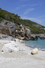 Milopotamos Beach on the Aegean Sea, Pelion Peninsula, Thessaly, Greece, newly created by Storm
