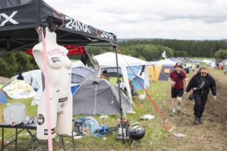 Mannequin converted into a funnel drink on a camping site at the Rock am Ring Festival on Saturday,