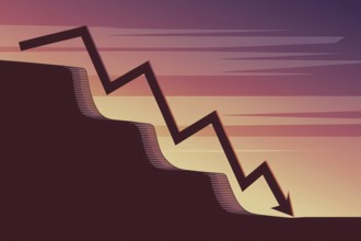 Dar red arrow crashing downward. Symbol of stock market collapse, financial crisis, and economic