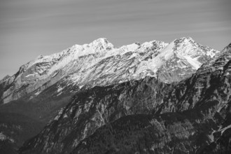 View of the summits of Hochkalter on the left and Hocheisspitze on the right in the Berchtesgaden
