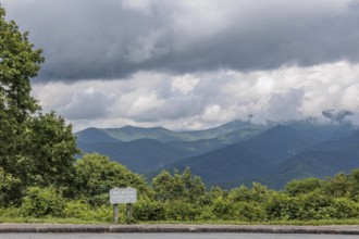 Sign at Big Witch Overlook along the Blue Ridge Parkway in the Smoky Mountains near Cherokee, North
