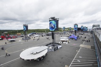 Infield with speaker towers at the Rock am Ring Festival on Friday, Nürburgring race track race