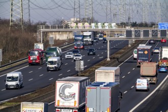 A57 motorway near Kaarst in the Rhein-Kreis Neuss, view towards Kaarst motorway junction, heavy