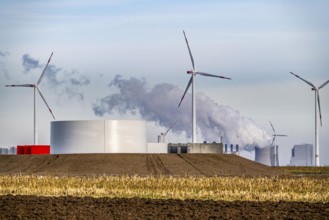 Construction site for the expansion of the wind farm east of Jackerath, in the Rhenish lignite