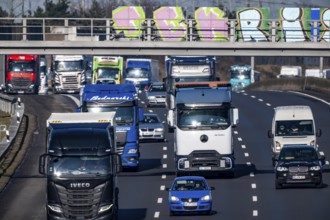 A57 motorway near Kaarst in the Rhein-Kreis Neuss, view towards Kaarst motorway junction, direction