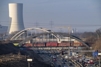 Traffic jam on the A43 motorway near Herne, heading north, in front of the barrier system, the