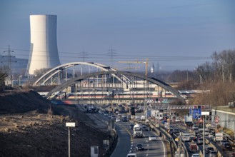 Traffic jam on the A43 motorway near Herne, heading north, in front of the barrier system, the