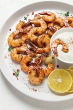 Fried shrimp, headless, with spices, grilled, homemade, no people