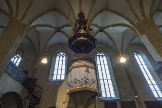 Pulpit in the late Gothic fortified church, St. Margaret's Church, 1414, Medias, Transylvania,