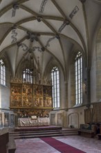 Ribbed net vault and media altar, late Gothic winged altar, built 1490-1520, St. Margaret's Church,