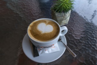 Cappuccino on a glass table, Medias, Bulgaria
