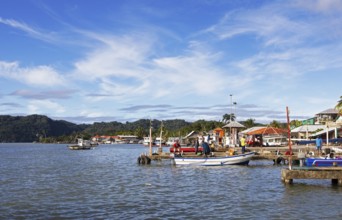 Boat dock in Livingston harbour on the Rio Dulce River, Izabal Department, Guatemala