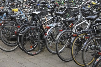 Lots of bikes in the bicycle parking lot in front of Oldenburg Central Station, Lower Saxony,
