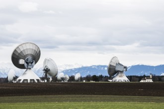 Radarstation, antennas der earth station Raisting, St. Johann Kapelle, Upper Bavaria, Bavaria,