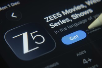 Dhaka, Bangladesh- 01 Dec 2025: A close-up of the ZEE5 app icon in the App Store on an iPad screen
