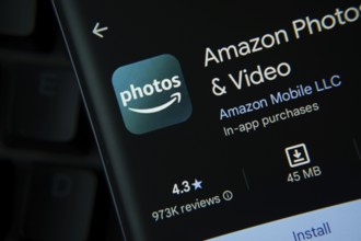 Dhaka, Bangladesh- 27 July 2025: Amazon photos app from Google Playstore is displayed on a