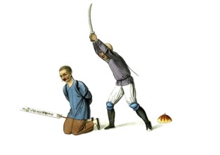Jurisprudence, torture and punishment in medieval China, beheading of a criminal with a sword,