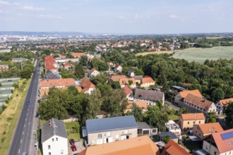 Aerial view of the old town center, Altgorbitz, Kesselsdorfer Straße on the left, Dresden and the