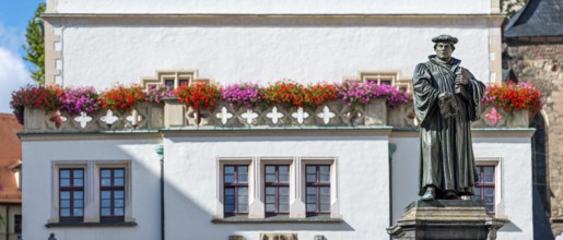 The monument to Martin Luther on the market square in Eisleben, Luther monument, bronze sculpture