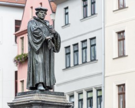 The monument to Martin Luther on the market square in Eisleben, Luther monument, bronze sculpture