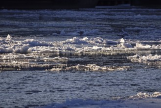Winter, ice floes on the Elbe, Germany