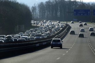 Highway with a long traffic jam, Germany