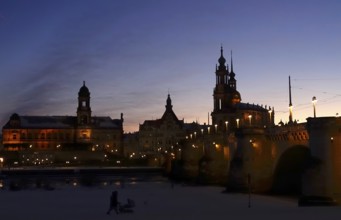 Dresden Old Town, Court Church and Castle, winter evening, Saxony, Germany