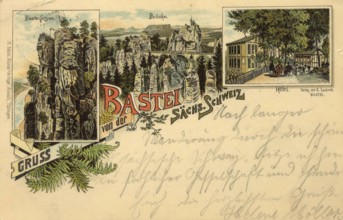 Historical postcard around 1900, the bastion in Saxon Switzerland, Saxony, Germany, digital