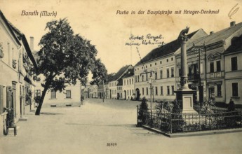 Historical postcard around 1900, Baruth in der Mark, war memorial, town in the district of
