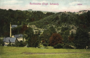 Historical postcard around 1900, Barthmühle in Vogtland Switzerland, a settlement belonging to the