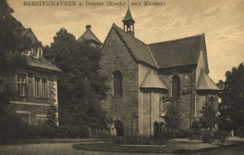 Historical postcard around 1900, Barsinghausen am Deister, church and monastery, in the Lower
