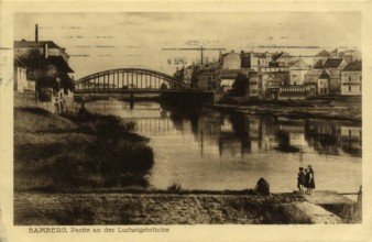 Historical postcard around 1900, Bamberg, Ludwigsbrücke, Upper Franconia, Bavaria, Germany, digital