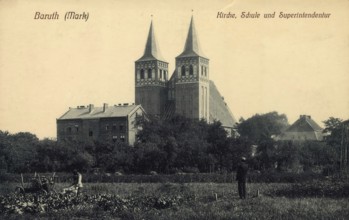 Historical postcard around 1900, Baruth in der Mark, church, town in the Teltow-Fläming district in