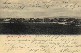 Historical postcard around 1900, Baruth in Saxony, Kirchdorf in the east of the Saxon district of