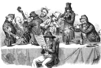 Bohemian musicians, woodcut from 1864