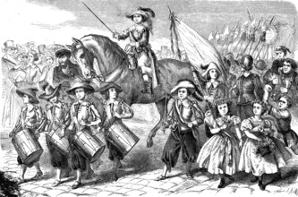 Die Kinderzeche von Dinkelsbühl, Bavaria, Germany, woodcut from 1864